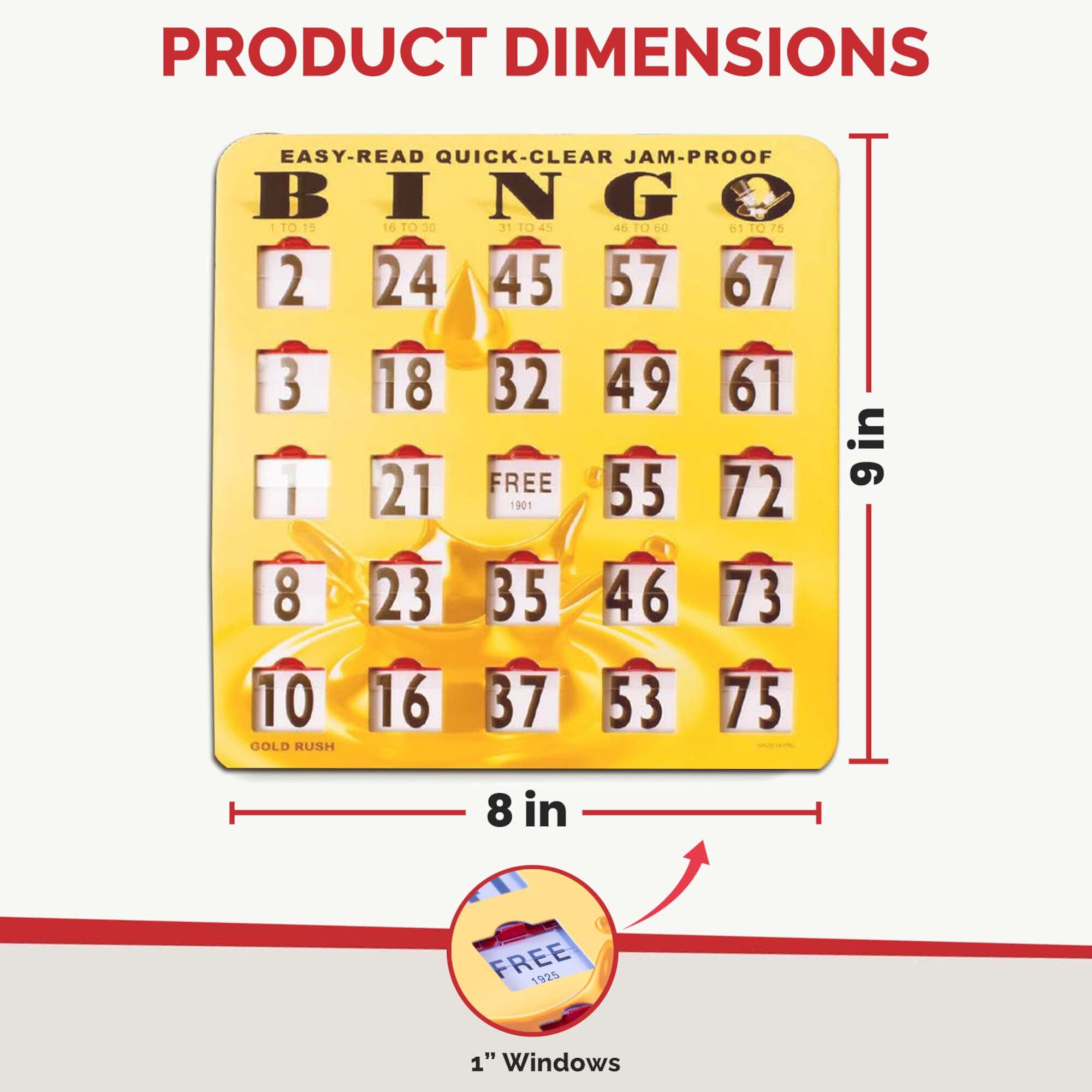 MR CHIPS Jam-Proof Easy-Read Quick-Clear Large Print Fingertip Slide Bingo Cards with Sliding Windows - 10 Pack in Gold Rush Style Mr. Chips