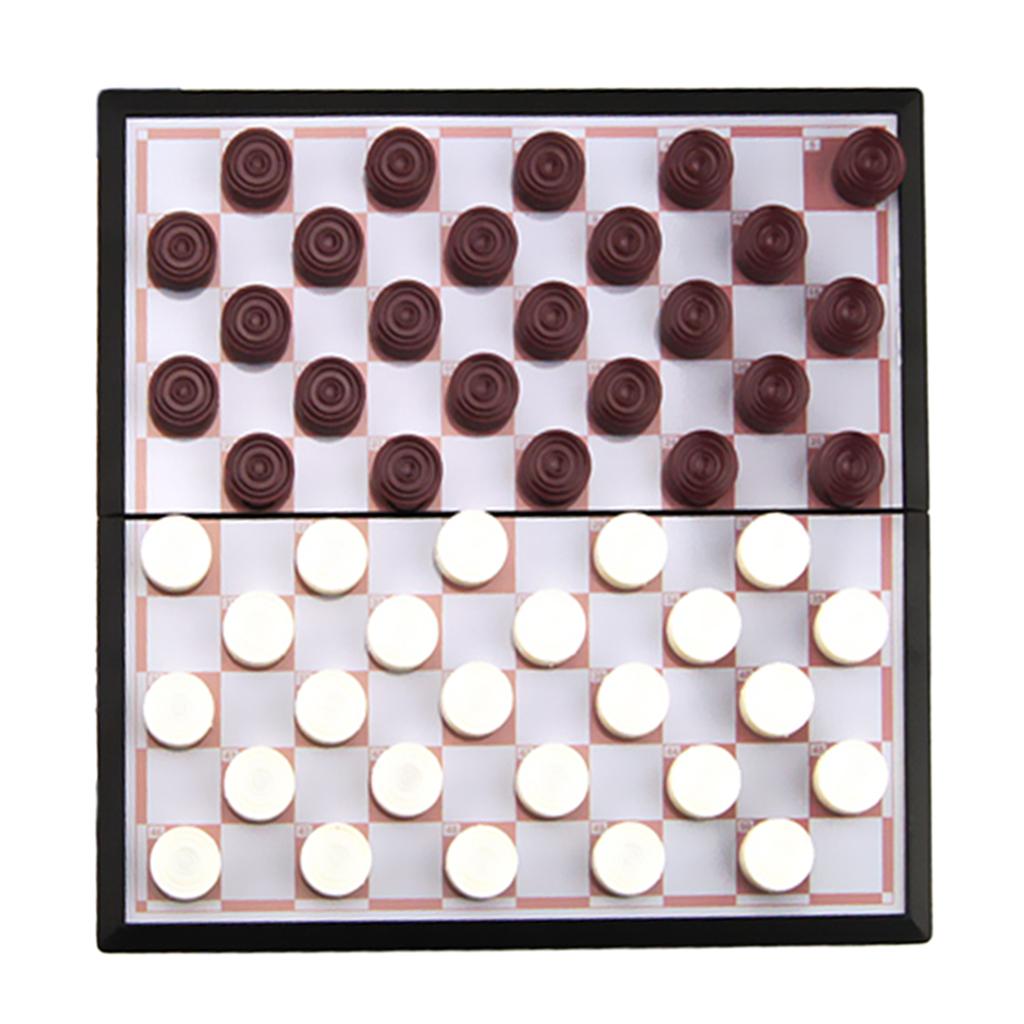 Draughts Chess Game Set, 50 Pieces Chess Pieces, & Folding Chessboard, International Ches Travel Checkers Set Hellery