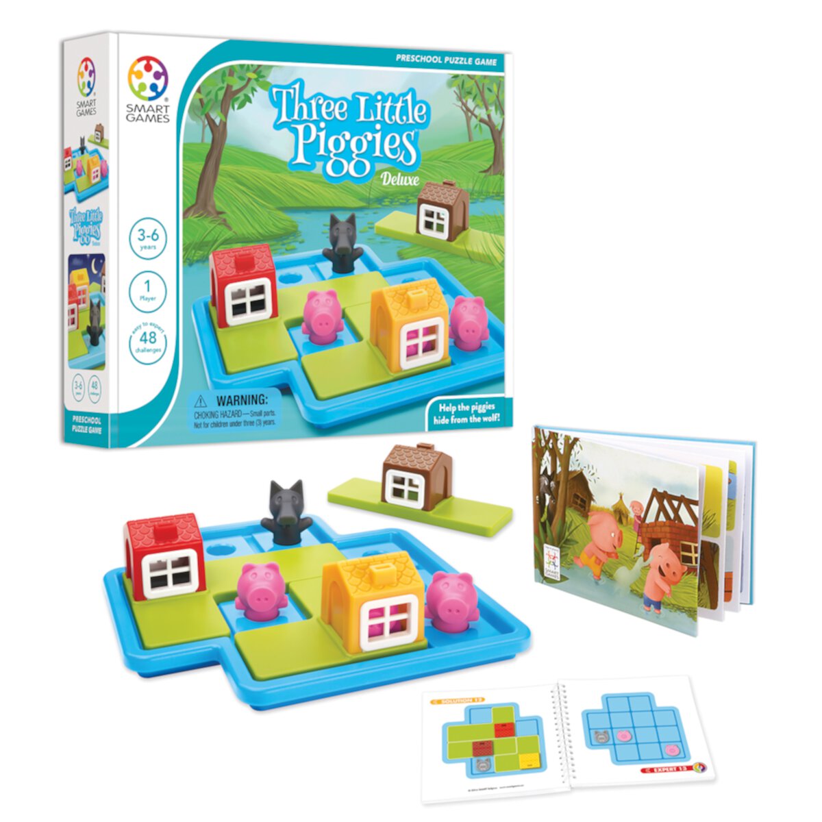 SmartGames Three Little Piggies - Deluxe Cognitive Skill-Building Puzzle Game featuring 48 Playful Challenges for Ages 3+ SmartGames