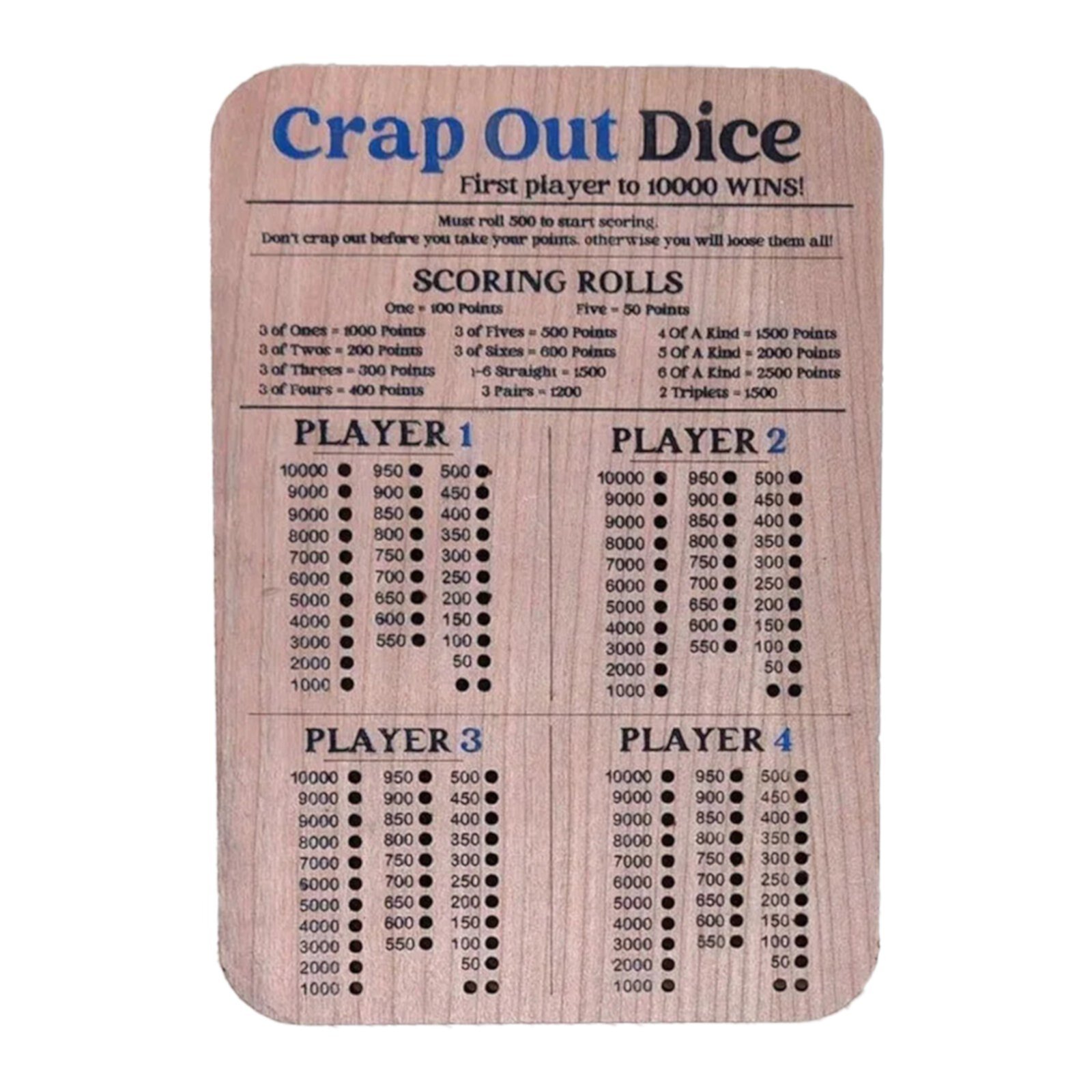 Crap Out Dice Score Board Wooden Gathering Game Dice Scoreboard OCCOKO