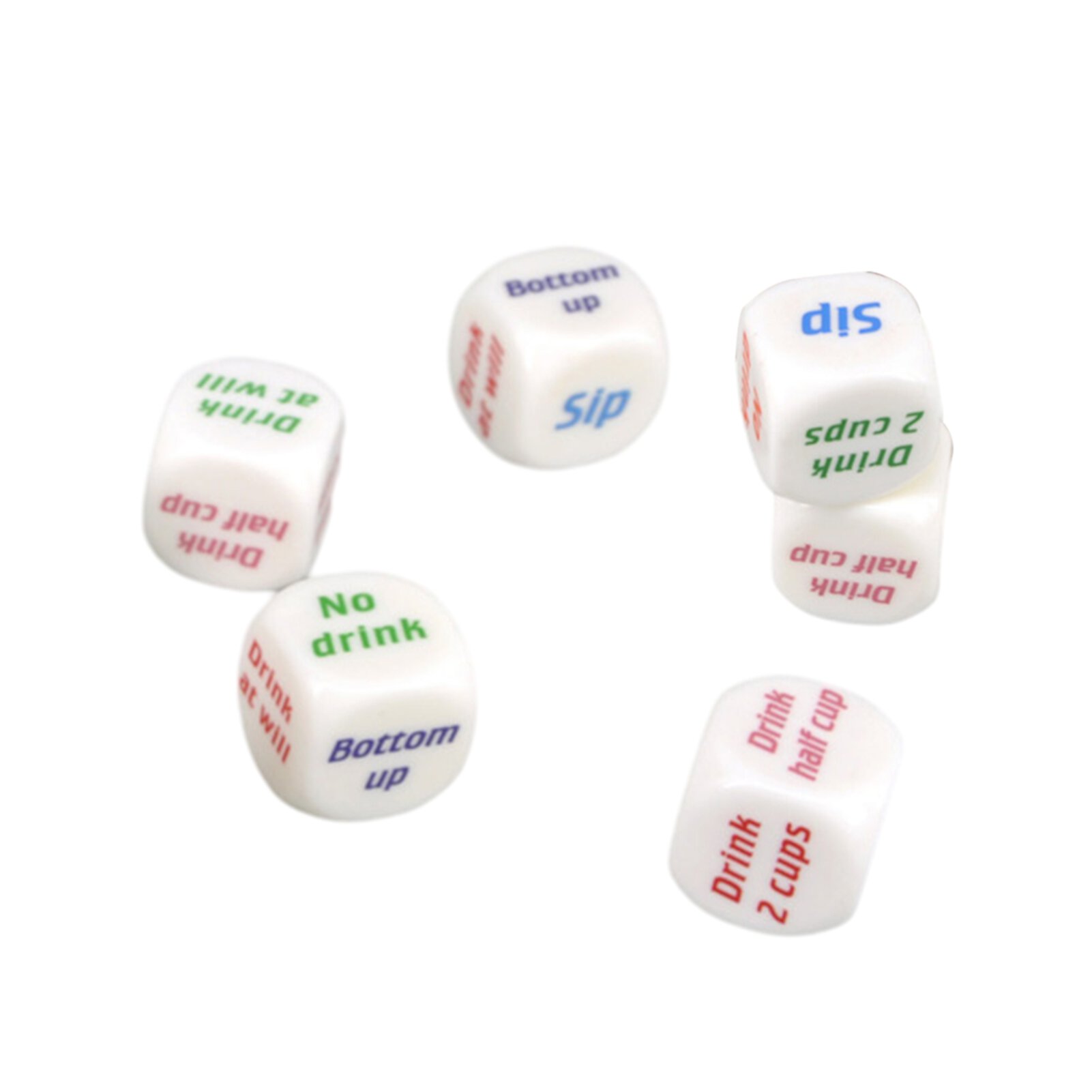 Miarnea Kids Toys, 6Pcs Funny Drinking Sip Dice Game Party Bar Gift Toy English Design Acrylic Six Sides Versatile Dices Miarnea