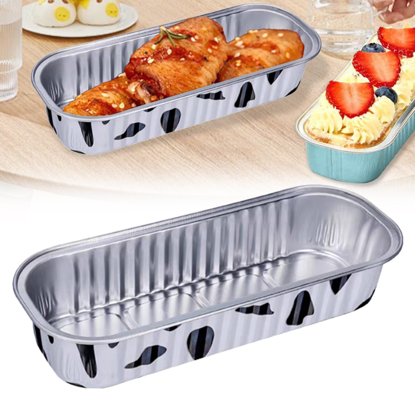 Double Sided Food Tray Board, Inner Tray, Disposable Aluminum Foil Tin Box With Lid Rectangular Packing 200ml Mini Loaf Baking Pans For Cooking Meal Prep Take Out Etc Hxoliqit