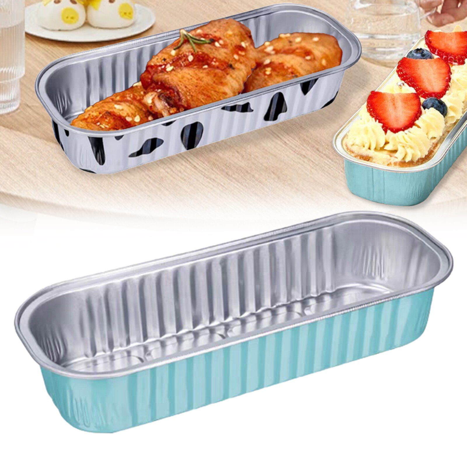 Double Sided Food Tray Board, Inner Tray, Disposable Aluminum Foil Tin Box With Lid Rectangular Packing 200ml Mini Loaf Baking Pans For Cooking Meal Prep Take Out Etc Hxoliqit