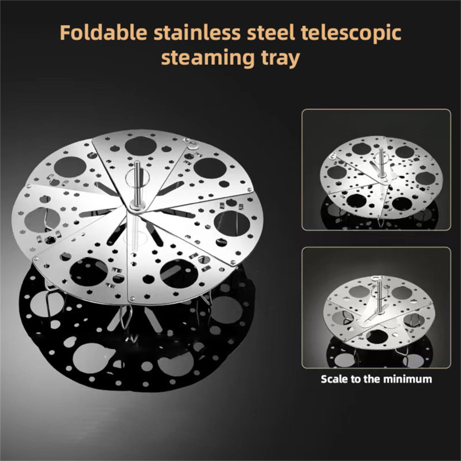 Double Sided Food Tray Board, Silver Inner Tray, Stainless Steel Telescopic Steamer Bracket Folding Steam Rack Steaming Tray Bowl Boiled Egg Holder Round Portable Hxoliqit