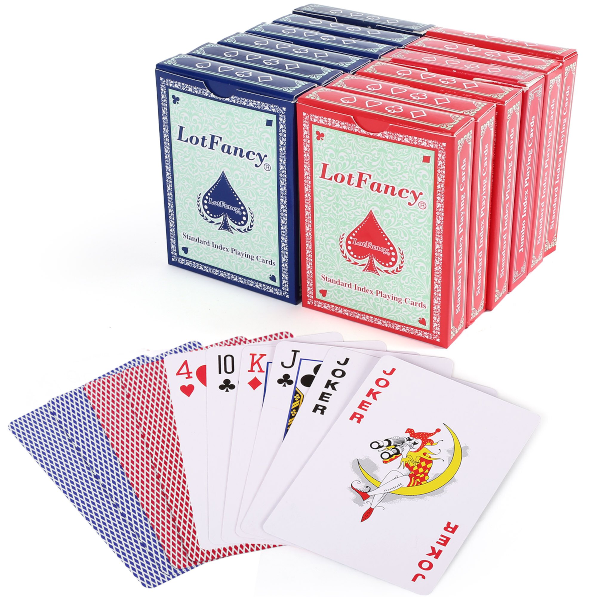 LotFancy 12 Deck of Playing Cards, Poker Size Standard Index, 6 Blue and 6 Red LotFancy