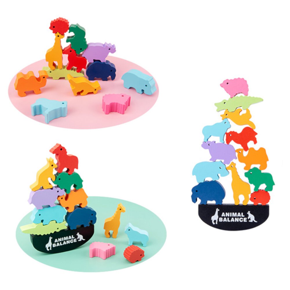 MIRROR Wooden Colorful Dinosaur Animal Stacking Block Balance Game Education Kids Toy Mirror