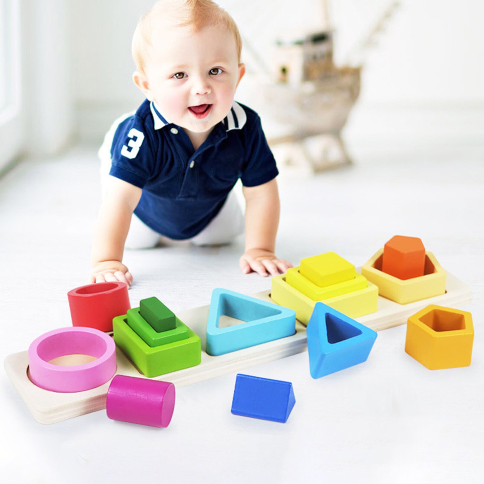 Miarnea Kids Toys, Wooden Sorting Stacking Toy Fun Learning Game Fine Motor Skills Pattern Recognition Wooden Block for Toddlers Miarnea