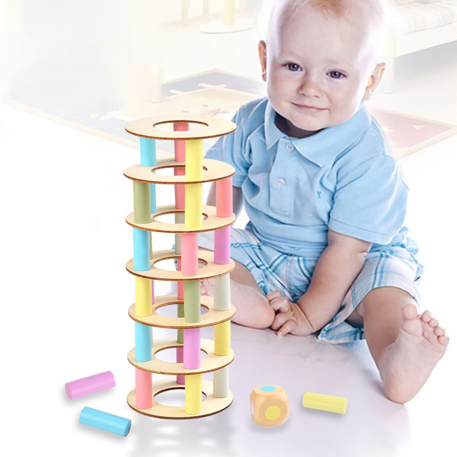 Baby Days Savings Wooden Tower Stacking Game Dice Toppling Leaning Tower Toy Fine Motor Skill Toy Toys For Girls Boys 3-6 Years JUPAOPON