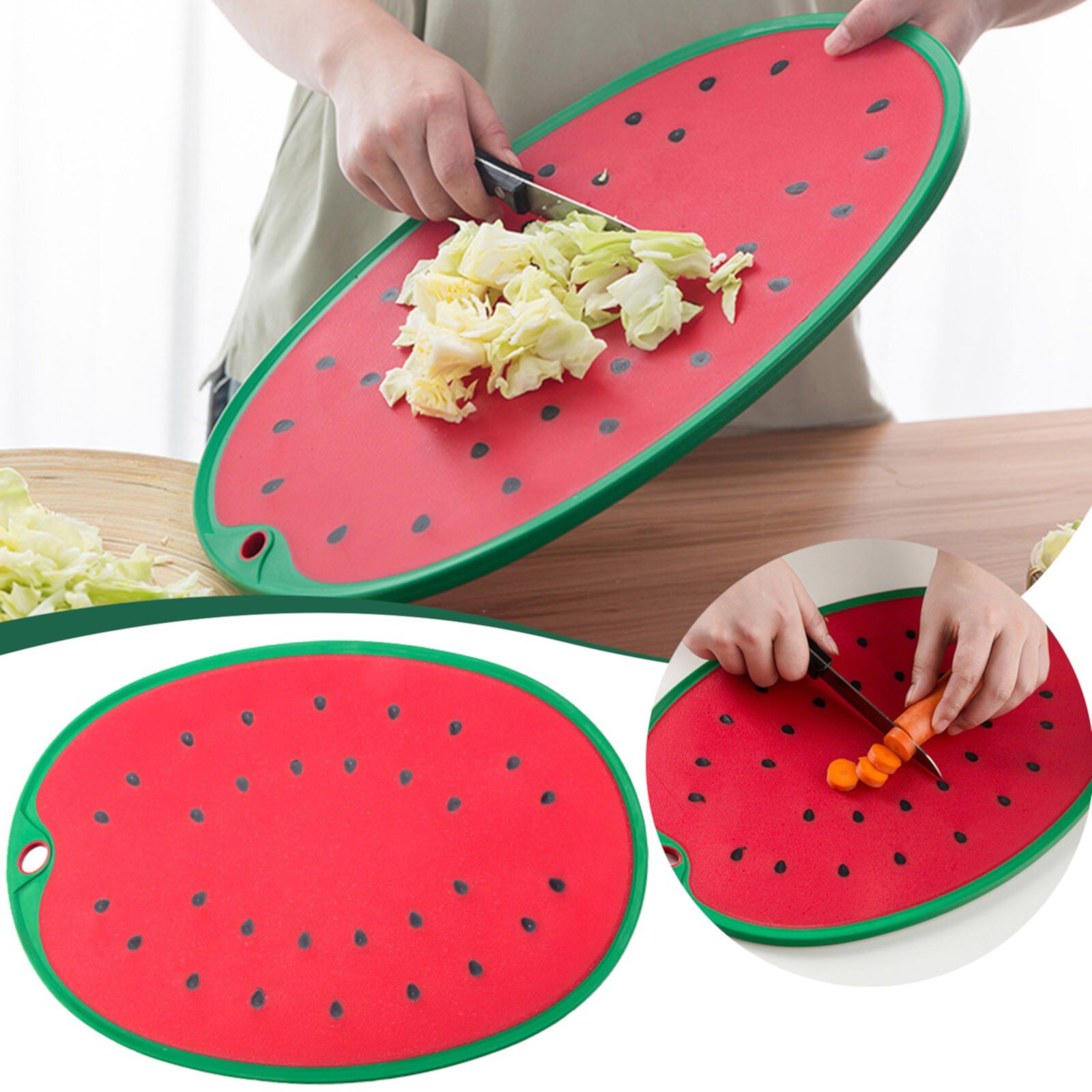 Double Sided Food Tray Board, Red Inner Tray, Fun Watermelon Shape Can Be Hung Plastic Cutting Board Thick Models Cutting Board Cutting Meat Size Pp Kitchen Utensils Hxoliqit