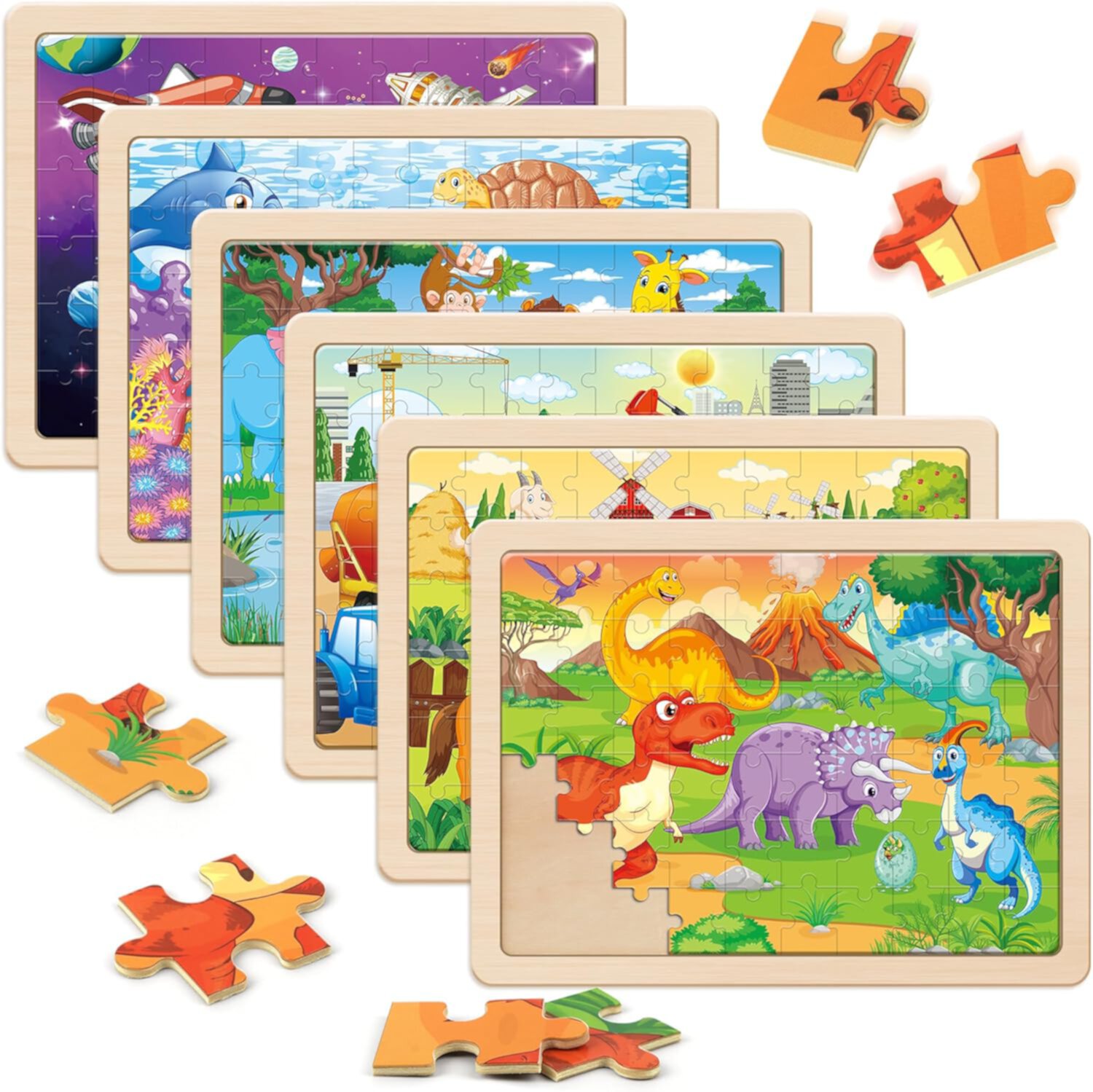 SYNARRY Wooden Puzzles for Kids Ages 4-6, 6 Packs 60 PCs Jigsaw Puzzles Preschool Educational Toys Gifts for Children Ages 4-8, Kids Puzzles for 4+ Year Olds Boys Girls, Wood Puzzles Ages 3 4 5 6 7 8 SYNARRY