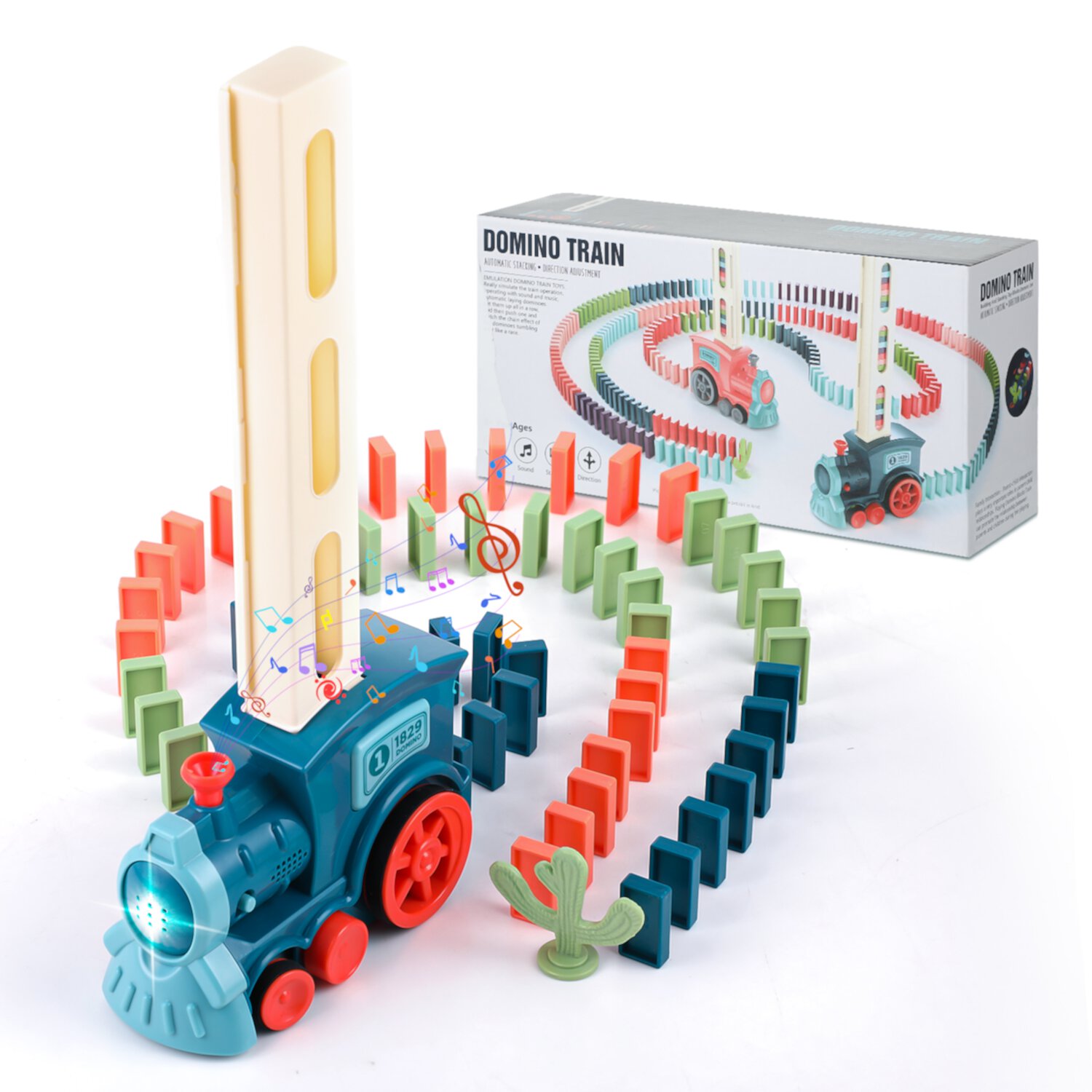 Huge Wave Domino Train Set for Kids, 60 Domino Blocks Toy, Creative Upgrade Automatic Train Set, Fun Montessori Toy Christmas Gifts for Toddlers Aged 3-8 Huge Wave