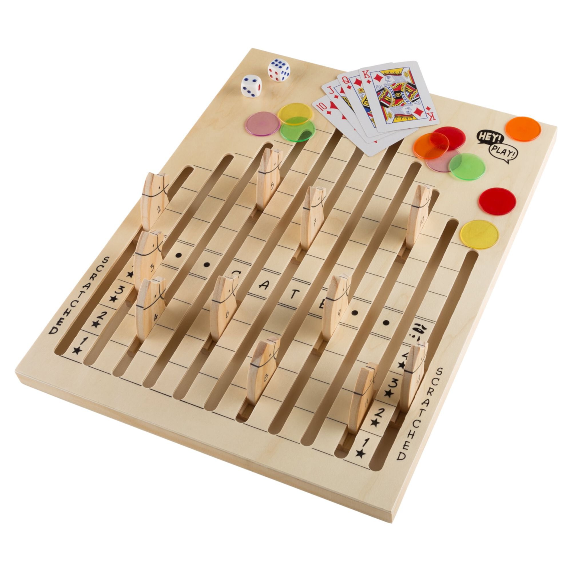 Wooden Horse Race Game with Dice, Cards and Chips by Hey! Play! Hey! Play!