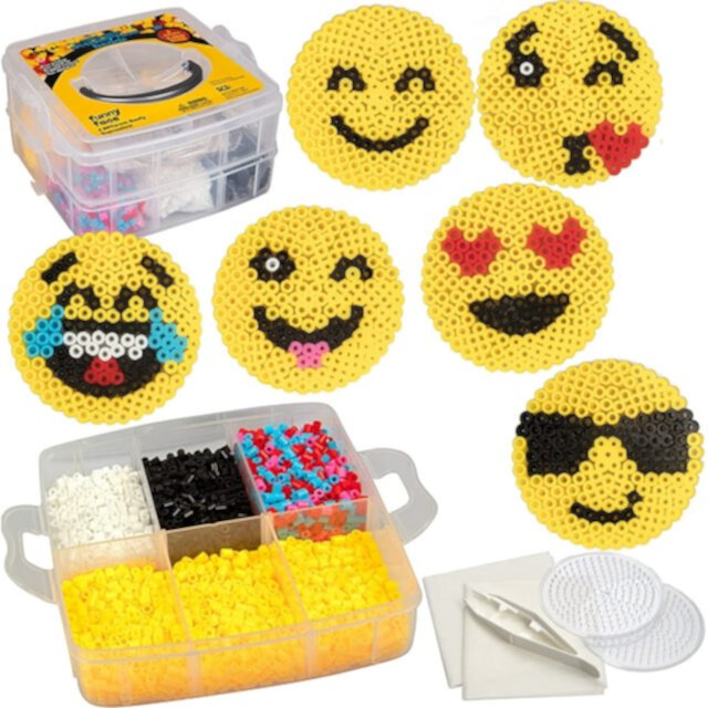 Sculpt Pro Emoji Smiley Face Fuse kit- 6 Different Emojis - 3600pcs Beads (6 Colors), Tweezers, Peg Boards, Ironing Paper, Case -Works w/ Perler Beads IDIY