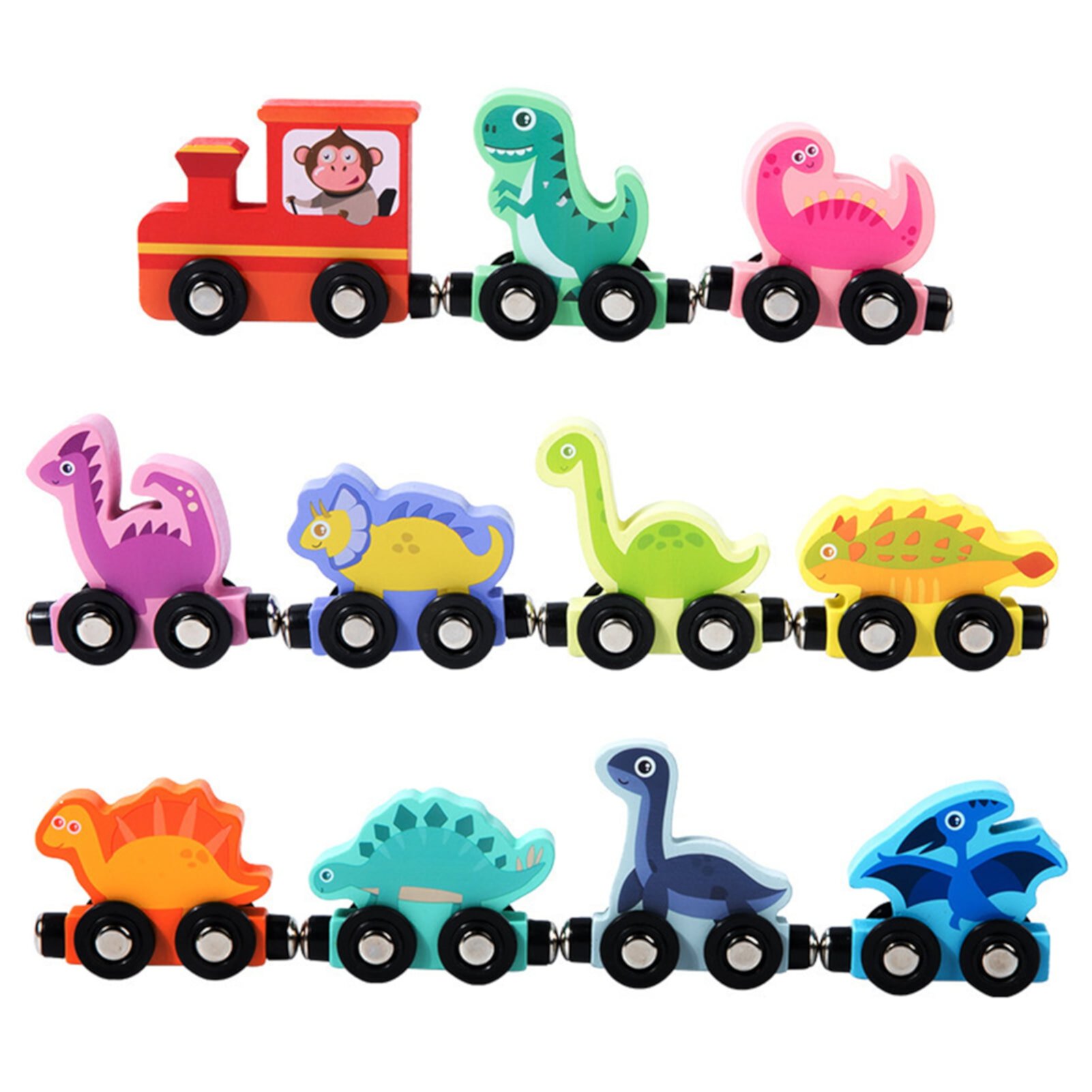 Miarnea Kids Toys, Kids Magnetic Dinosaur Train Toy Dino Color Number Cognition Fine Motor Skills Development Toddlers Boys Girls Educational Wooden Little Train Toy Miarnea