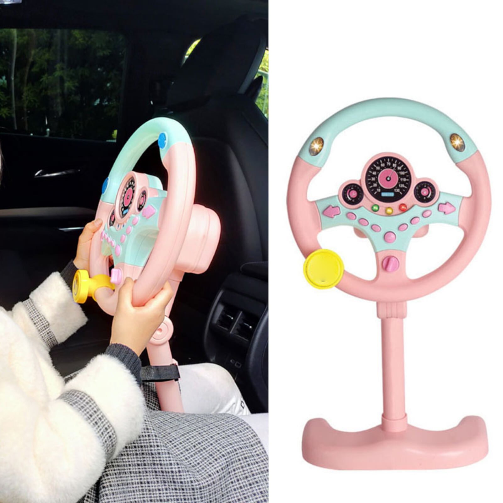 Miarnea Kids Toys, Passenger Seat Steering Wheel Toy with Music Light Kids Car Driving Simulation Wheel Toddlers Pretend Driving Educational Steering Wheel Boys Girls Gift Miarnea