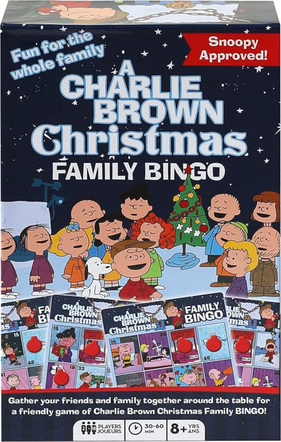 Peanuts Charlie Brown Christmas Family Bingo Game Set Aquarius