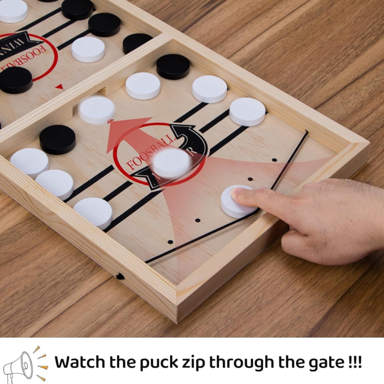 Fast Puck Game - Super Winner Puck Board Games for a Family Game Night & Party with Friends | Wooden Hockey Table | Rapid Battle Speed String Puck Game InTrans