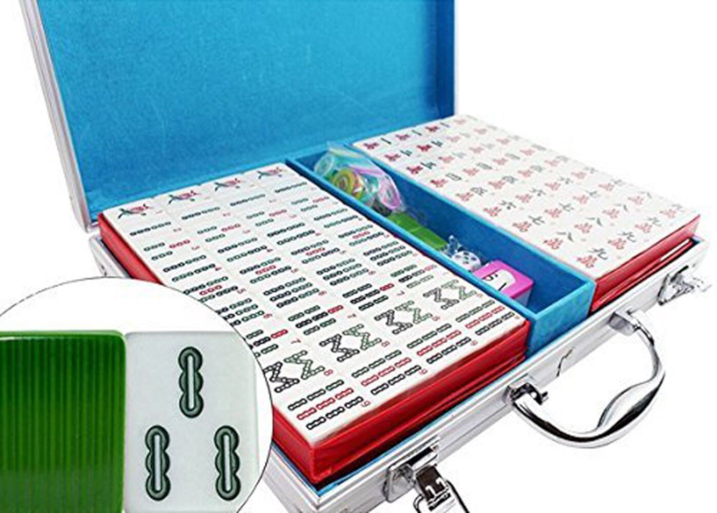 M33LH-1 144 Numbered Tiles Mahjong Set Melamine Chinese Game set -Green Smiling JuJu