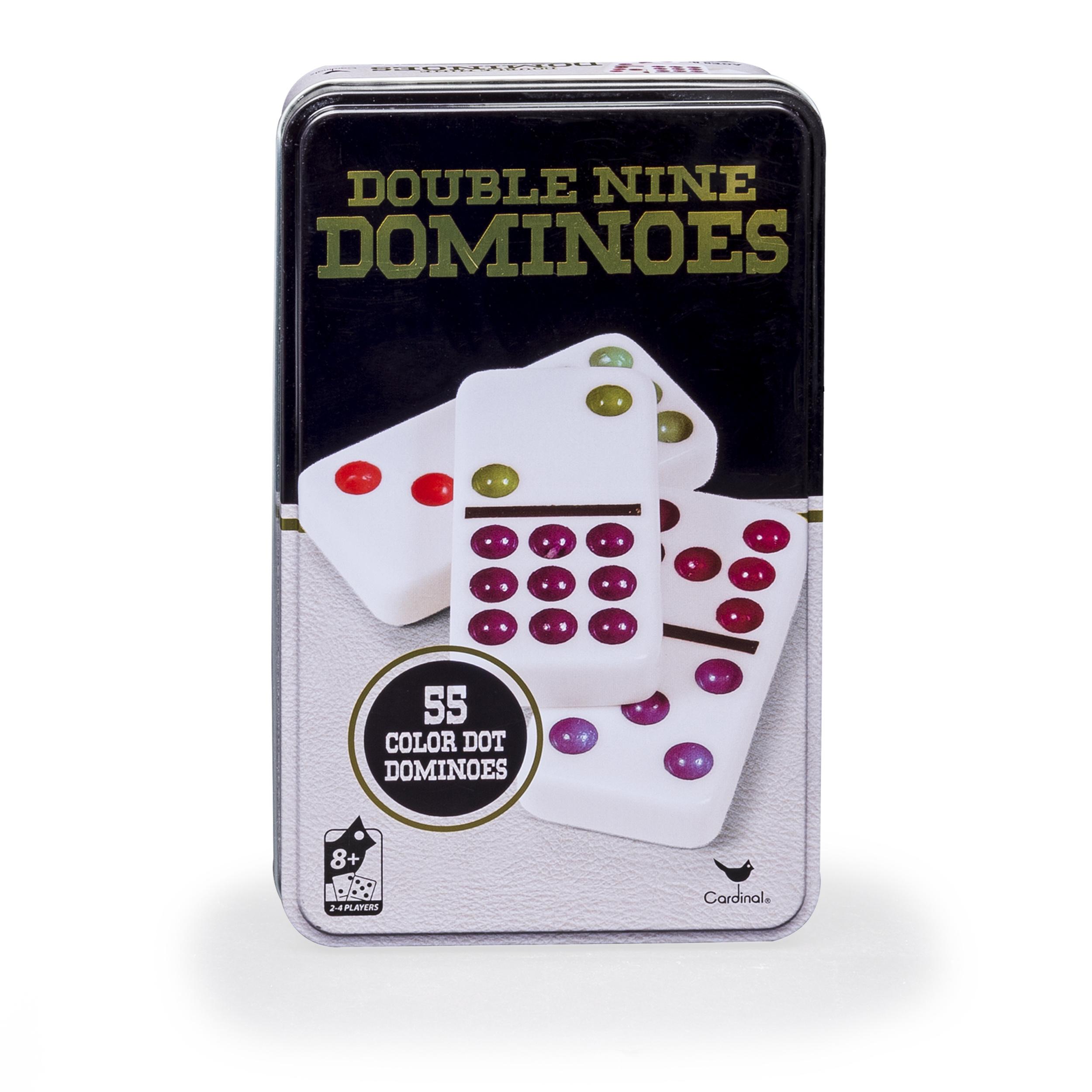 Double Nine Color Dot Dominoes Game in a Tin Cardinal