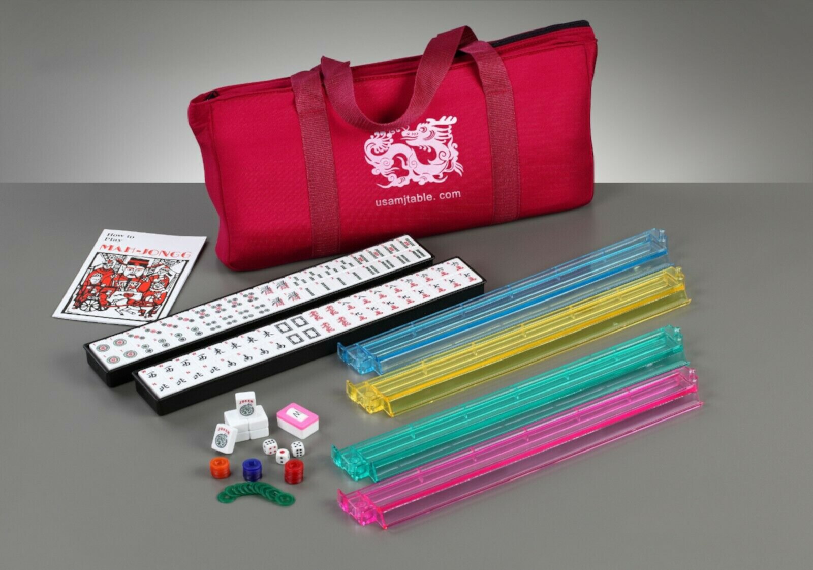 American Western Mahjong Set 166 Tiles and 4 Color Pusher Racks Soft Red Bag Smiling JuJu