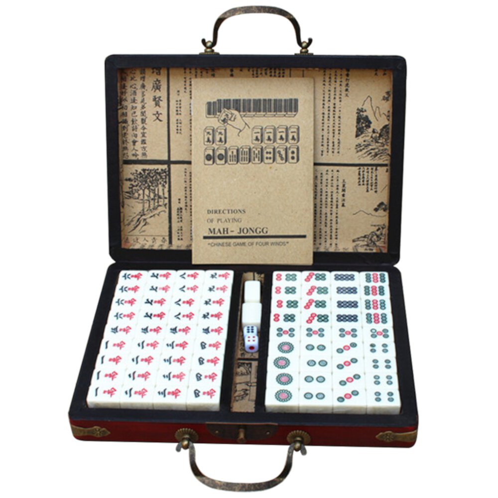 Eccomum Chinese Mahjong Game Set 144 Green Engraved Tiles Numbered Mahjong Set, 0.87" Mini Mahjong Travel Size, Family Game for 2-4 Players Mah Jongg, Majiang Eccomum