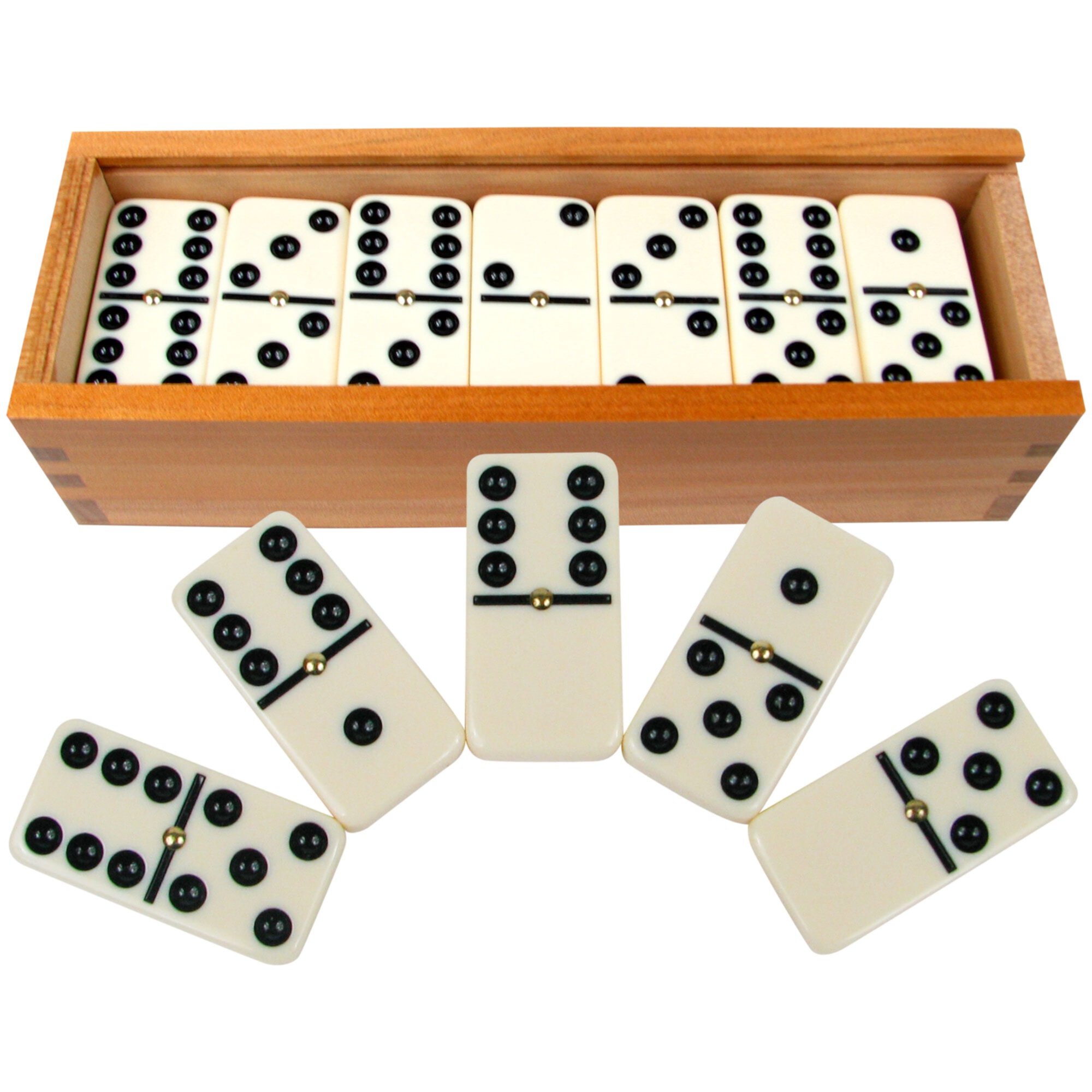 Premium Set of 55 Double Nine Dominoes with Wood Case by Hey! Play! Hey! Play!