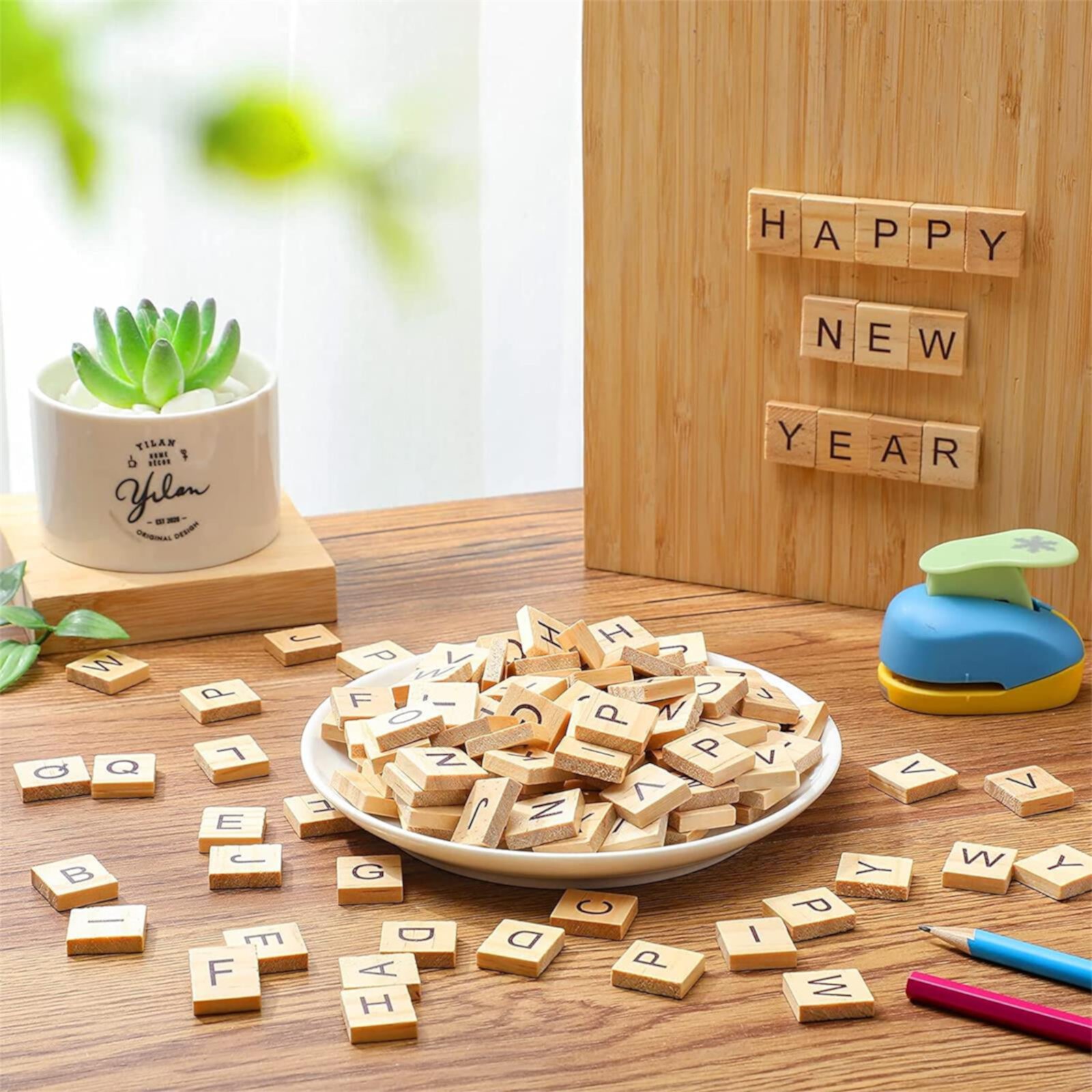 TSV Wood Letter Tiles, 100pcs A-Z Capital Letters, Scrabble Tiles for Crafts, Wooden Letters Scrabble Letters Education Games, and DIY Wood Tile Game Wall Decor TSV