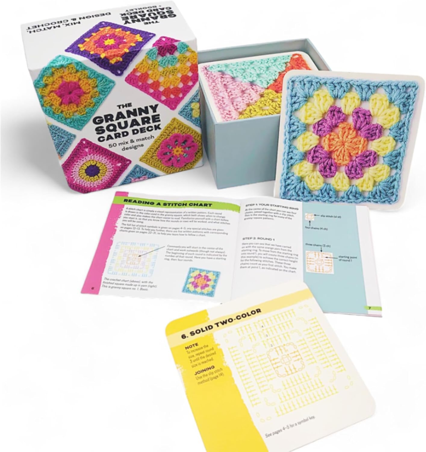 PASUTEC The Granny Square Card Deck: 50 mix and match designs Colorful Crochet Projects,3 Pack PASUTEC