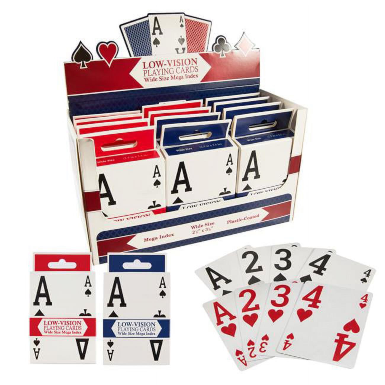 Brybelly  Low-Vision Mega Index Playing Card, Red & Blue - 12 Decks Brybelly