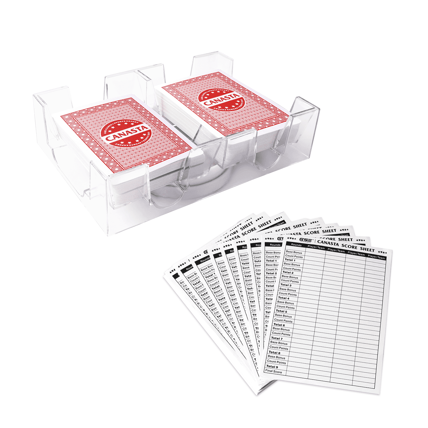 GSE Games & Sports Expert Canasta Playing Cards Game Set, Includes 2 Deck of Blue Canasta Cards, a Revolving Playing Card Tray Holder and 50 Sheet Canasta Score Pad GSE Games & Sports Expert