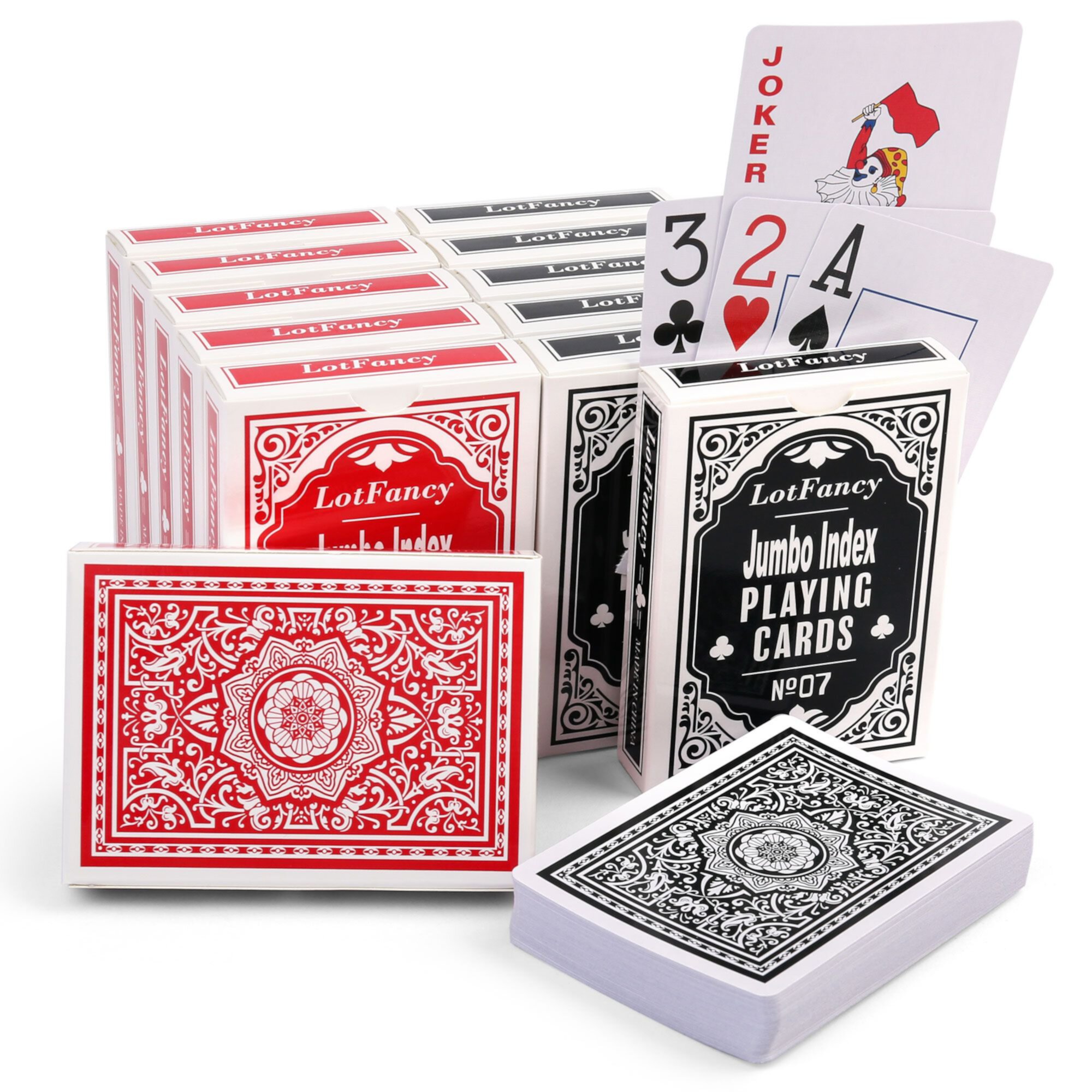 LotFancy Playing Cards, Jumbo Index, 12 Decks of Cards (6 Black 6 Red), Large Print, Poker Size LotFancy