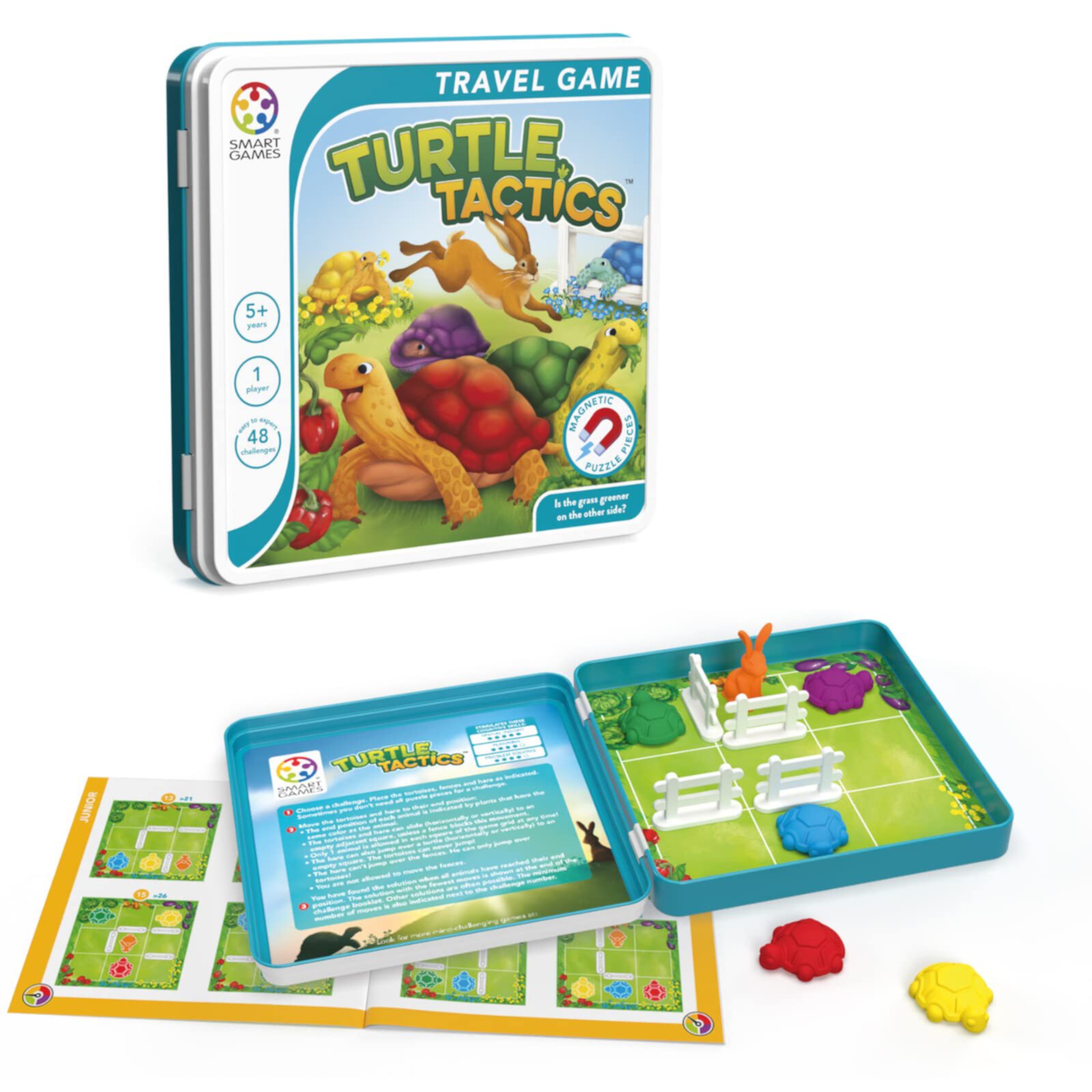 SmartGames Turtle Tactics Metal Box Travel Game with 48 Challenges for Ages 5 - Adult SmartGames