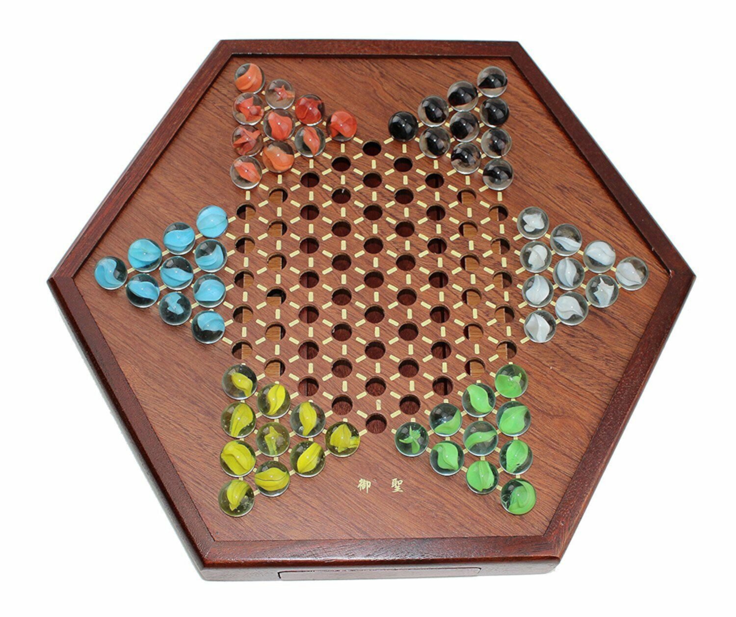 Wooden Chinese Checkers Board Game Set with Drawers and Marbles Kt00216 Smiling JuJu