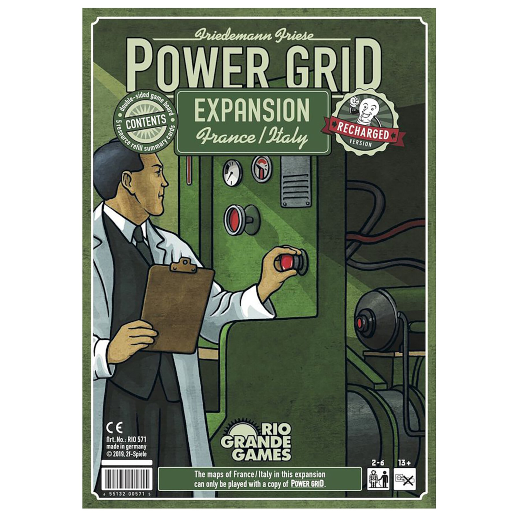 Power Grid: France/Italy Expansion - Economic Board Game - Expansion to Power Grid and/or Power Grid: Recharged. Ages 13+, 2-6 Players, 60-120 Min Game Play Rio Grande Games