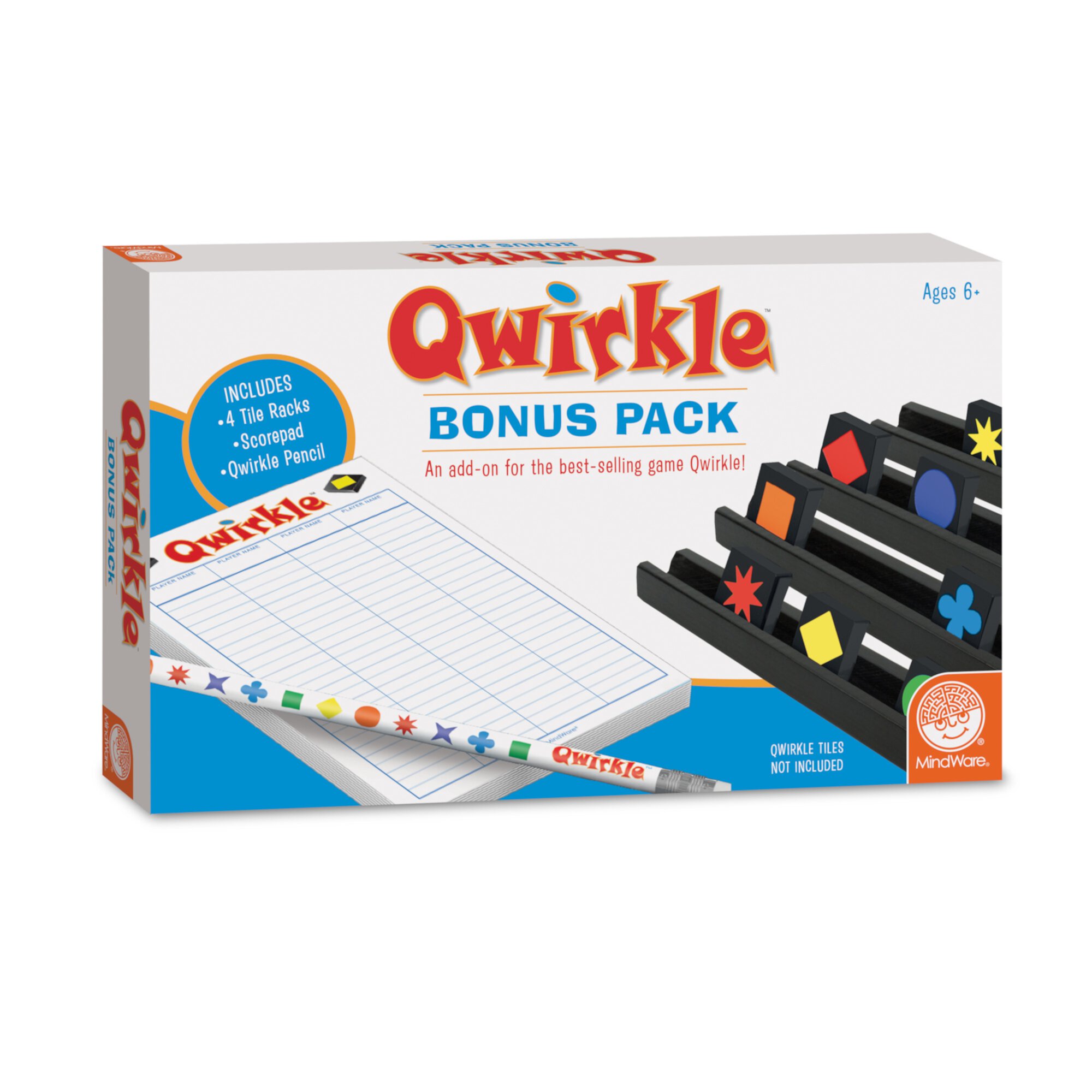 MindWare Qwirkle Bonus Pack, 4 Wood Tile Racks, a Score Pad & Pencil MindWare