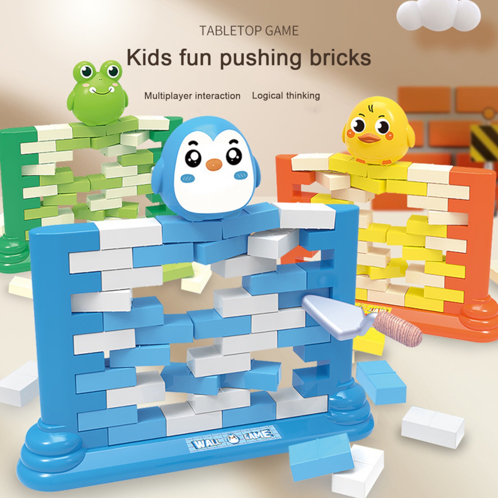 GoldHub Push Brick Wall Game Mini Building Blocks Stacking Toy Parent-Child Interactive Educational Desktop Board Game Toddlers Boys Girls Birthday Gift GoldHub