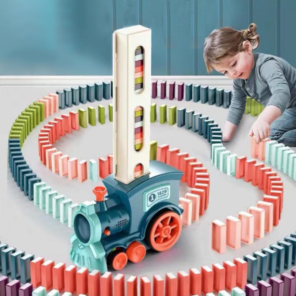 Domino Train Toy Set, Automatic Domino Rally Train Model, Kids Domino Blocks Building Stacking Toy, Domino Set Stacker Game Creative Gift for 3 4 5 6 7 Year Old Boys Girls Slopehill