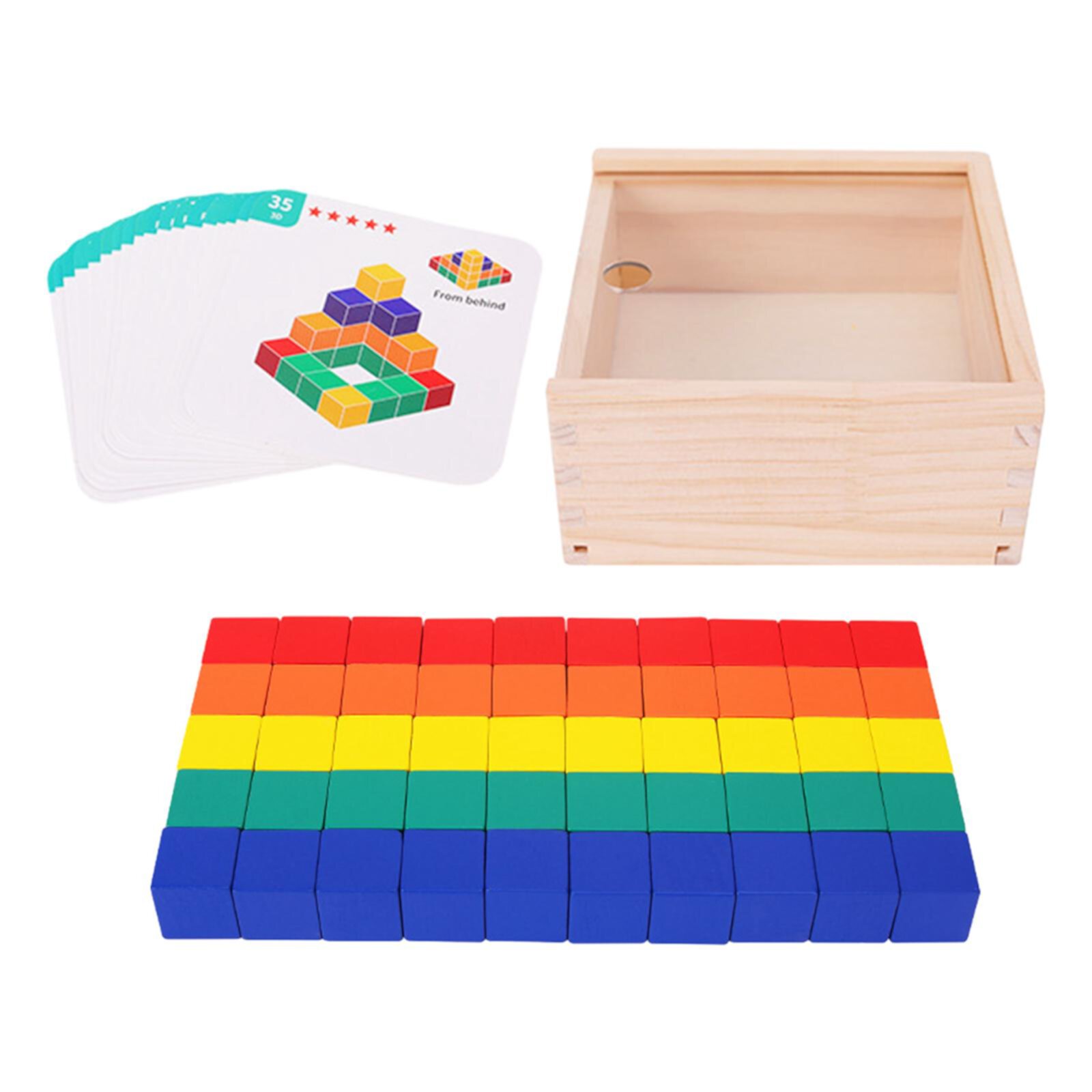 Almencla Wooden , Coloured Wood Blocks, Colorful 50Pieces Blocks, Wooden Blocks Set Multicolor Wooden Blocks for Boy Girls, Almencla