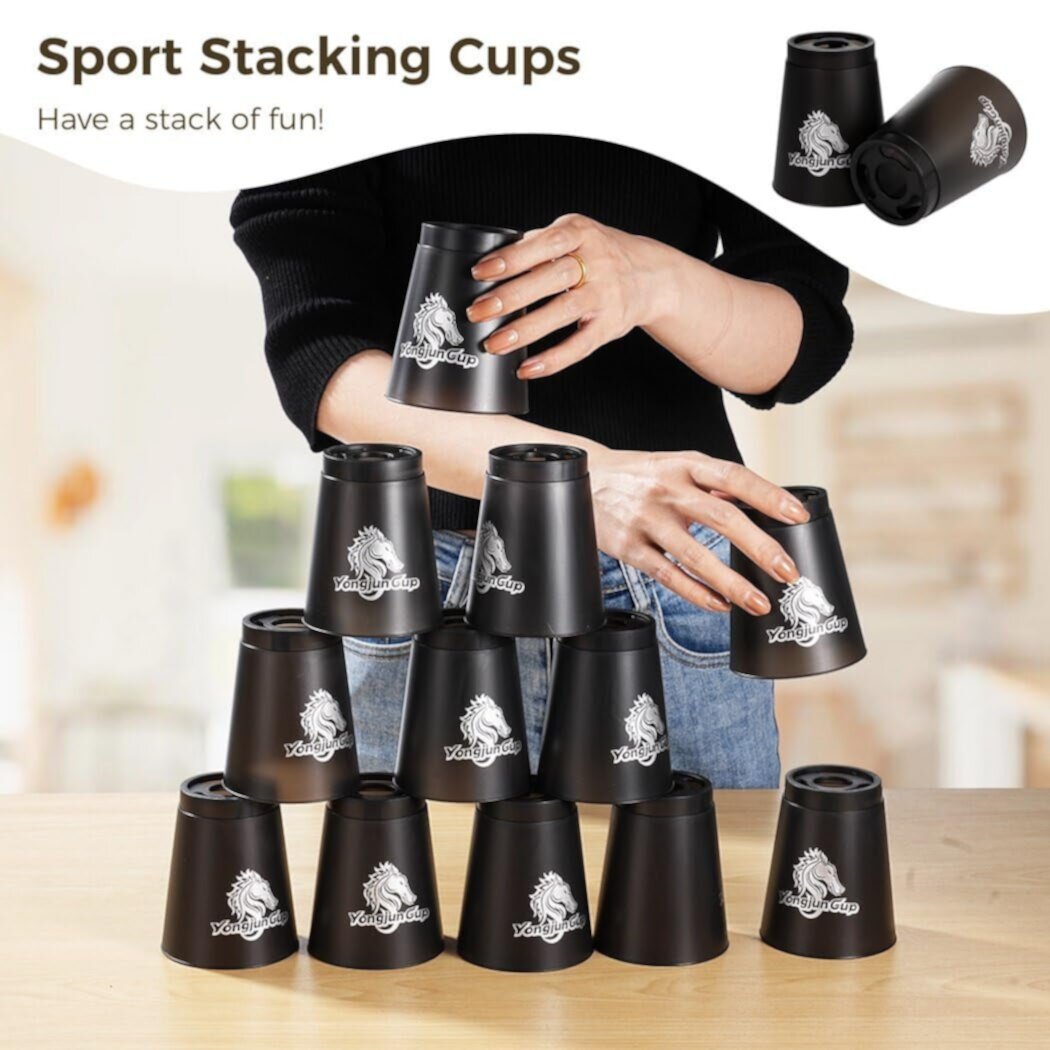 12Pcs Sports Stacking Cups Stacking Cup Set Classic Stacking Games Speed Training Game for Boy Girl Adult Family Party Challenge Competition Travel Gift, Black Trianu