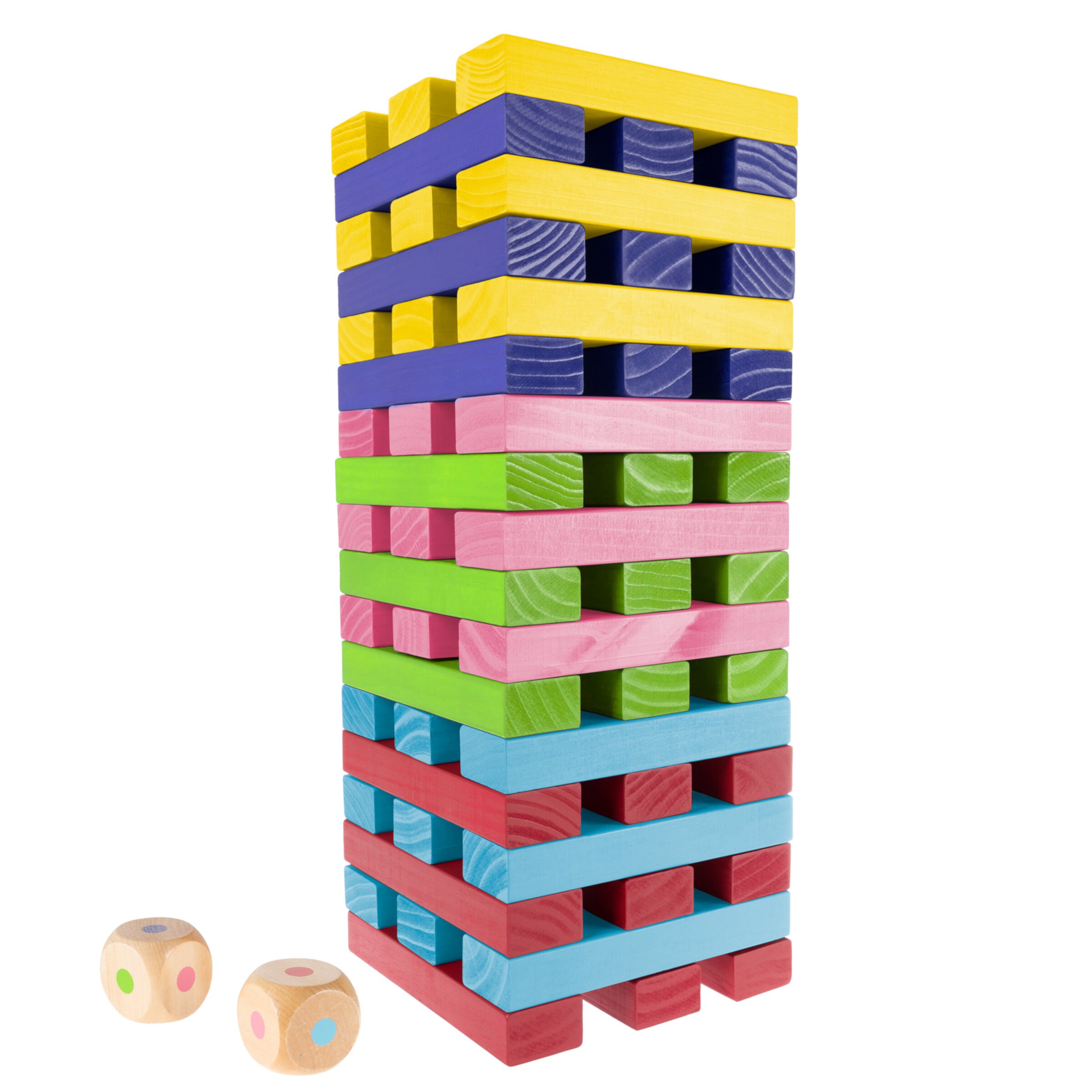 Giant Wooden Blocks Tower Stacking Game with Dice by Hey! Play! (Rainbow Color) Hey! Play!