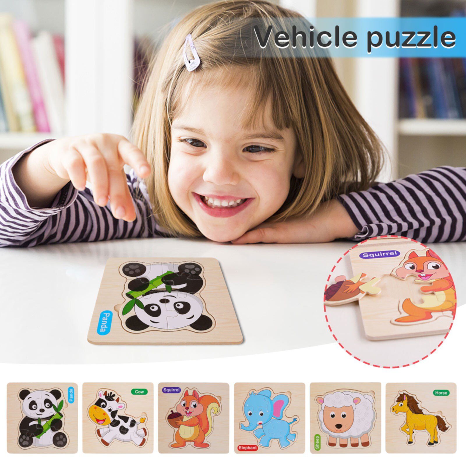 MeetYTOYS Wooden Puzzles Toys for Kids Ages 3-5 Toddler Jigsaw Puzzles for Girl Boy Preschool Educational Brain Teaser Boards Toys, Colors & Shapes Cognition Skill Learning(Animal) MeetYTOYS