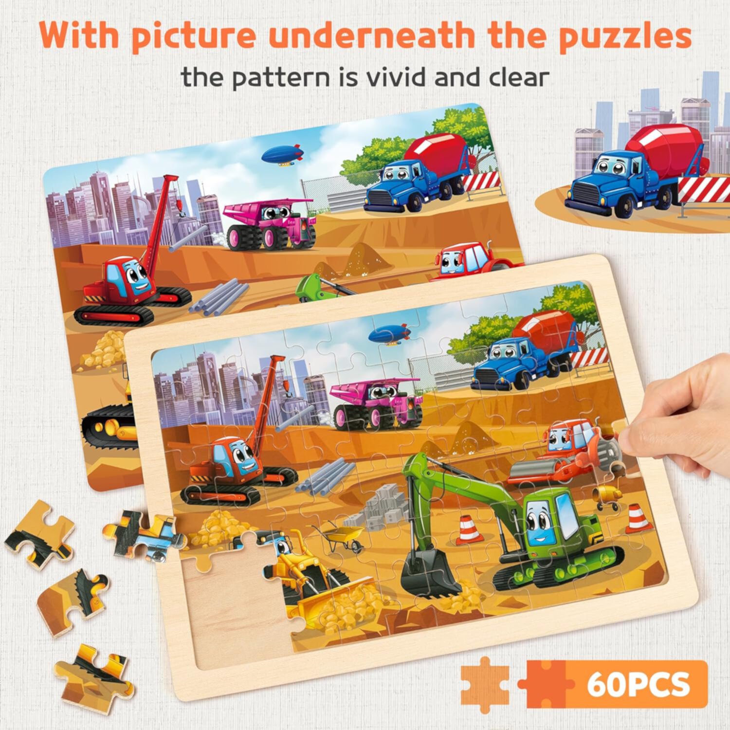 SYNARRY Wooden Vehicle Puzzles for Kids Ages 4-6, 6 Packs 60 Pcs Jigsaw Puzzles Preschool Educational Toys Gifts for Children Ages 4-8, Kids Puzzles for 4+ Year Olds Boys Girls, Wood Puzzles Ages 4-10 SYNARRY