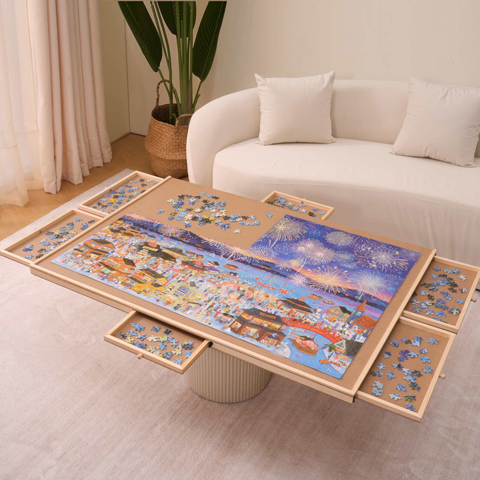 SKYSHALO 2000 Piece Puzzle Board Drawer Cover Portable Wooden Jigsaw 40.2"x29.4" SKYSHALO