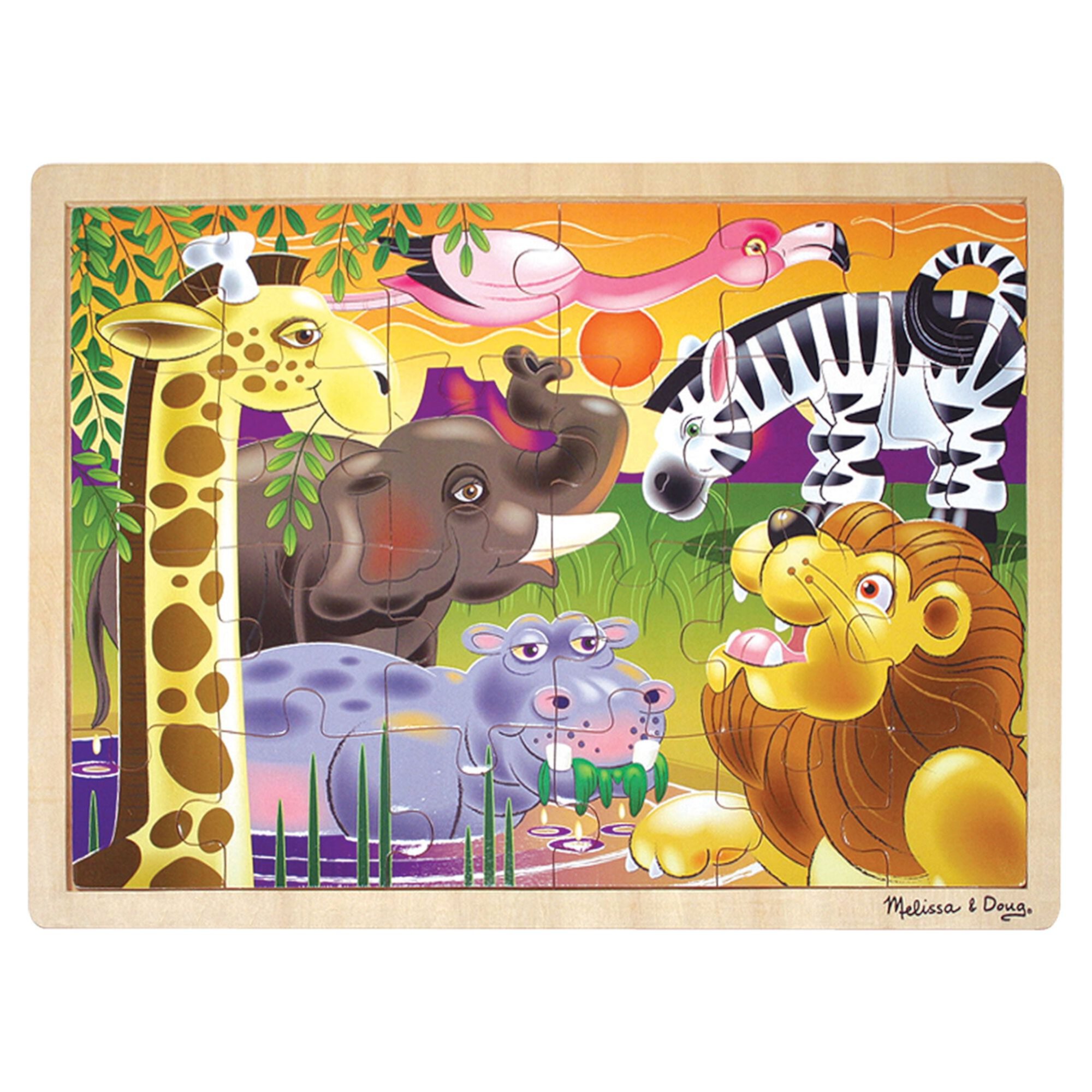 Melissa & Doug African Plains Safari Wooden Jigsaw Puzzle With Storage Tray - 24 Pieces Melissa & Doug