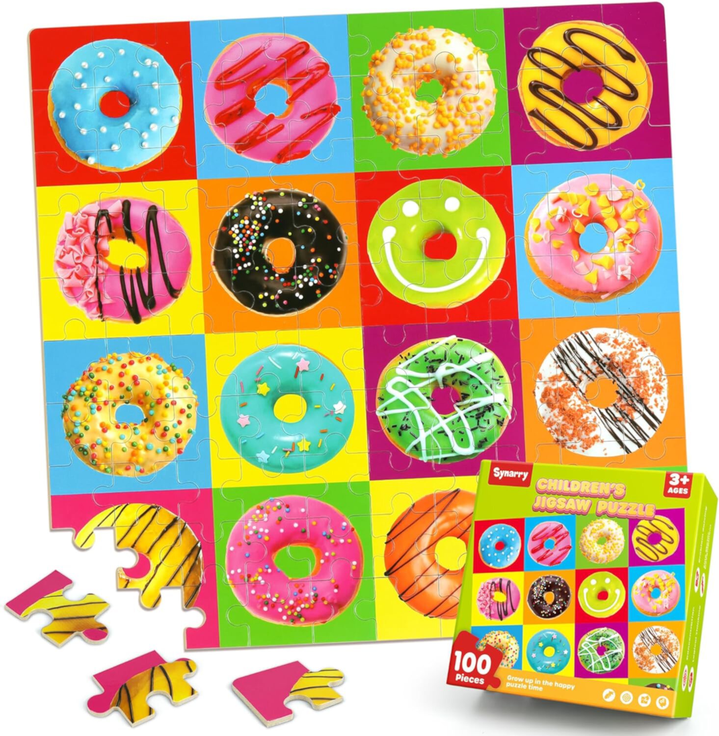 SYNARRY 100 Piece Puzzles for Kids Ages 4-8, Donuts Jigsaw Puzzle for Kids Ages 4-6 8-10 Teens, Preschool Educational Puzzles for 4 5 6 7 8 9 10 Years Old Boys Girls, Children Toys Gifts Family Puzzle SYNARRY