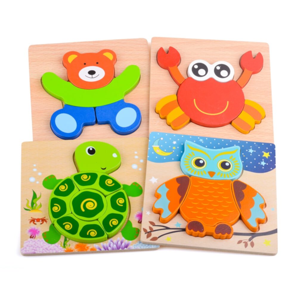 SUNNYPIG Wooden Puzzles for 1-3 Year Old Toddlers Jigsaw Puzzles with 4 Shape for Baby Boys Age 1 2 3, Animal Shape Montessor Toy Early Learning Preschool Educational Gifts for 1-3 Year Old Kids SUNNYPIG