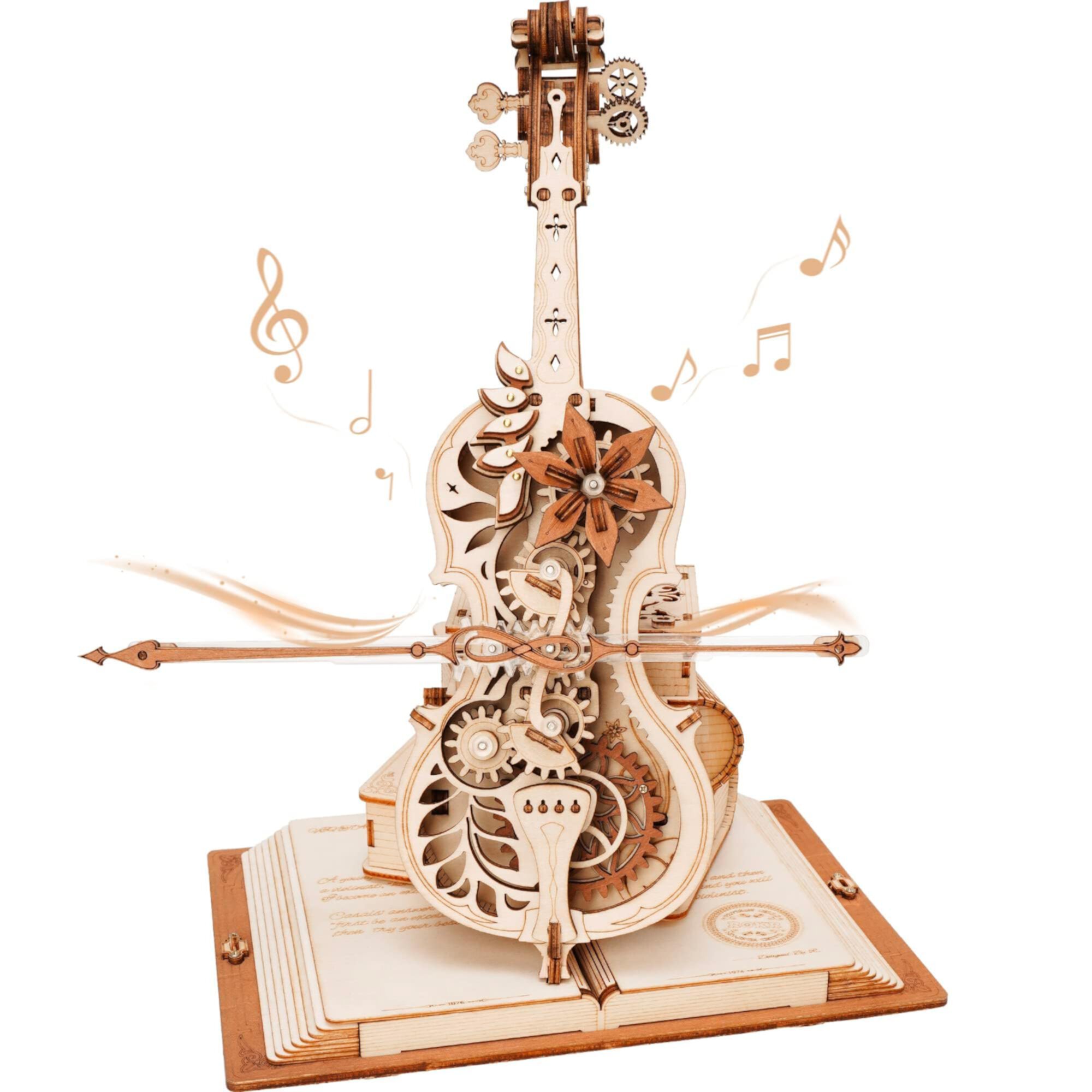 ROKR 3D Puzzle Music Box Wooden Model Kit Magic Cello Mechanical Building Kit Desk Gift for Men Women Hobby for Adults ROKR