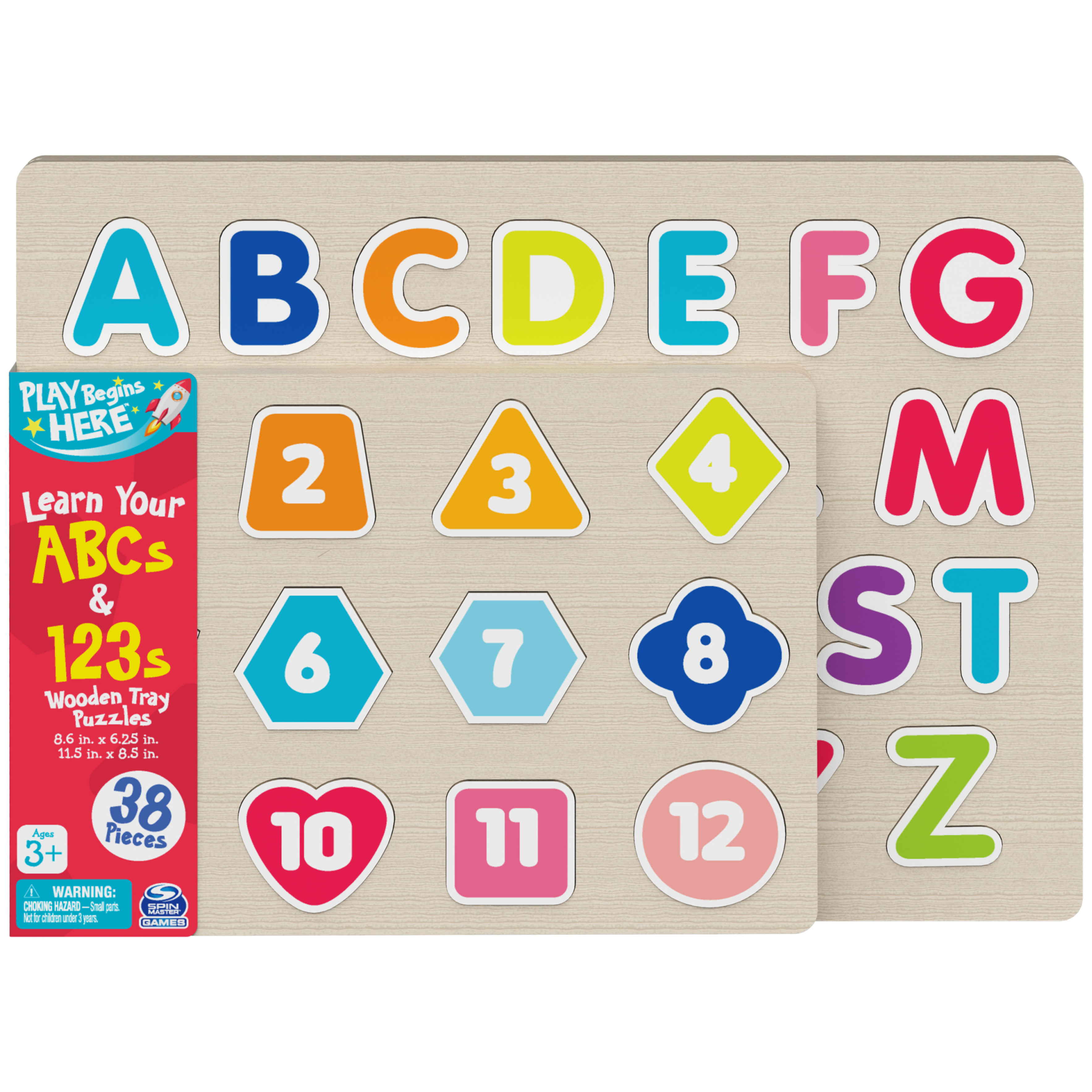 Learn ABCs and 123s Chunky Wood Puzzle, for Families and Kids Ages 3 and up Spin Master Games