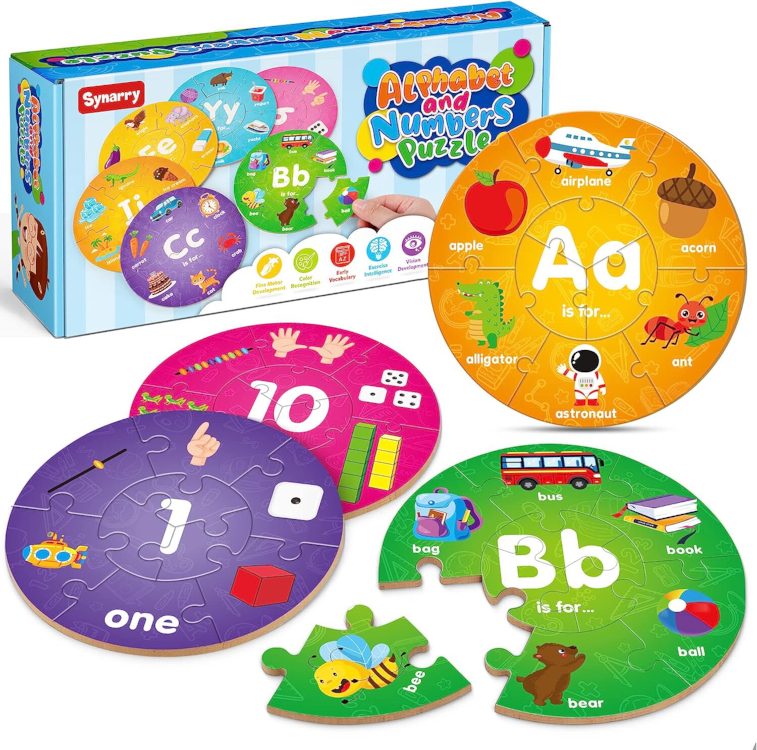 SYNARRY Wooden Number and Alphabet Puzzles for Kids Ages 3-5, ABC Learning for Toddlers Ages 3+, Preschool Activities Letter Puzzles Montessori Educational Toys Gifts for 4-8 Year Old Boys Girls SYNARRY