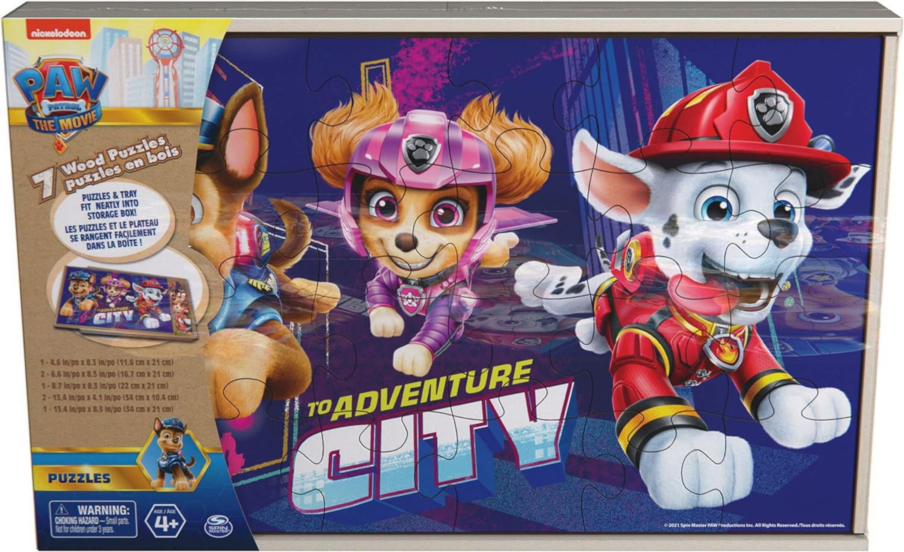 (2 pack) PAW Patrol: The Movie, 7 Wood Puzzles Jigsaw Bundle Chase Skye Marshall Rubble Show with Tray, for Kids Ages 4 and up Paw Patrol